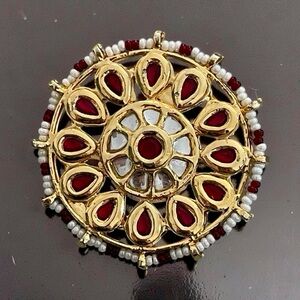 Gold-Tone Red and White Kundan Style Round ring
